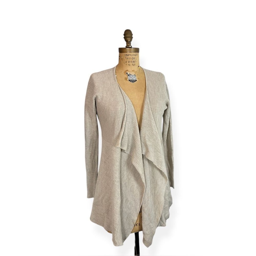 Eileen Fisher Wool Elegant Cream Open Front Waterfall Cardigan